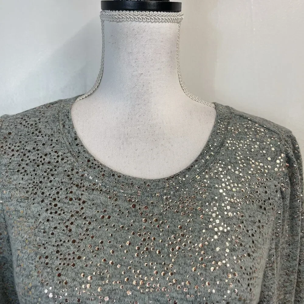 John Paul Richard Sweater Top Women's Size S Green Teal Gold Polka Dots Boho